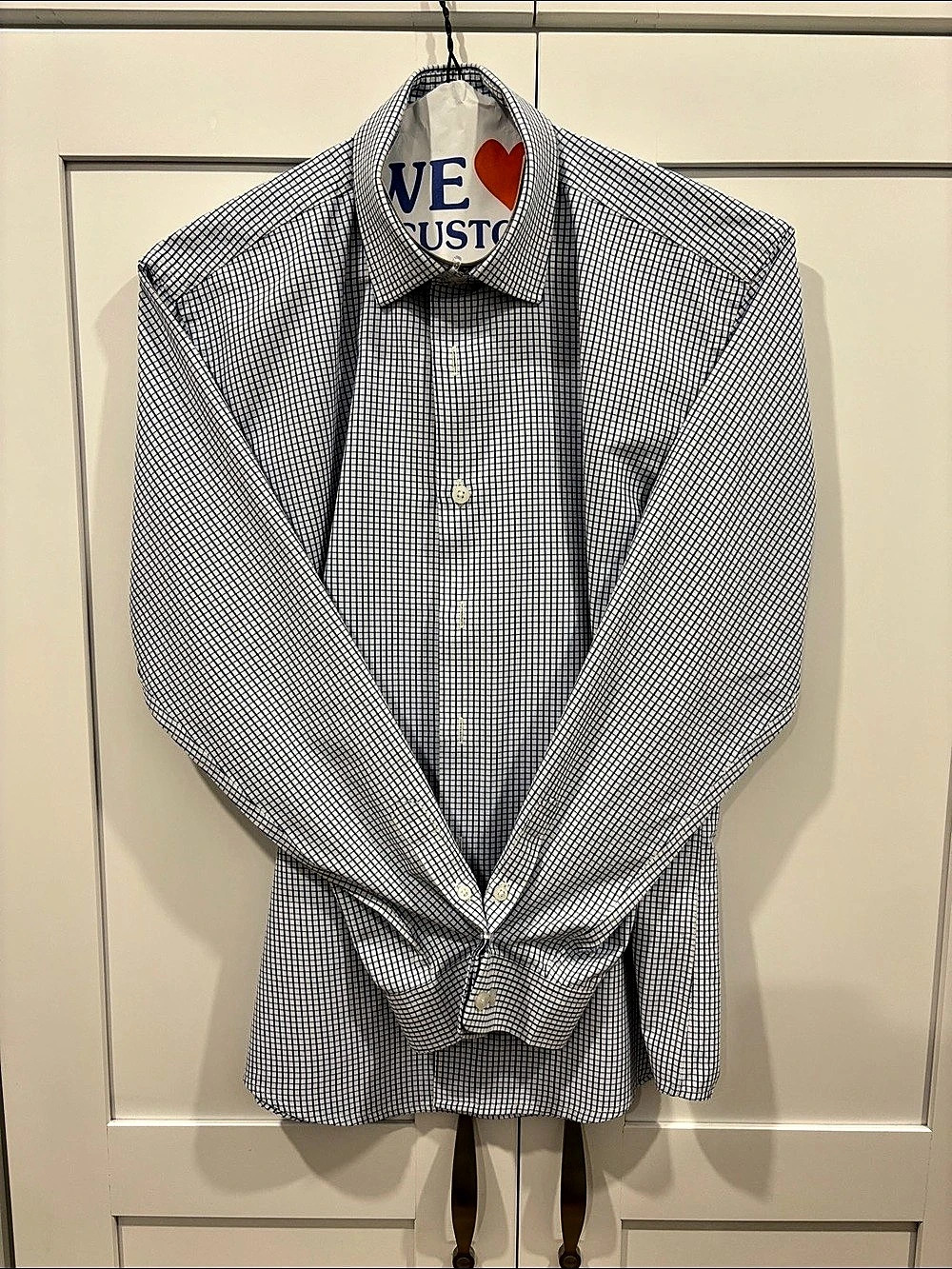 Marcelo D'Liola Checkered Button Down in White & Blue Size 16